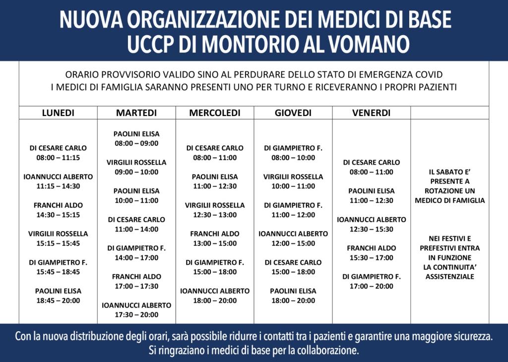 Nuovi orari di visita dei medici di base di Montorio al Vomano