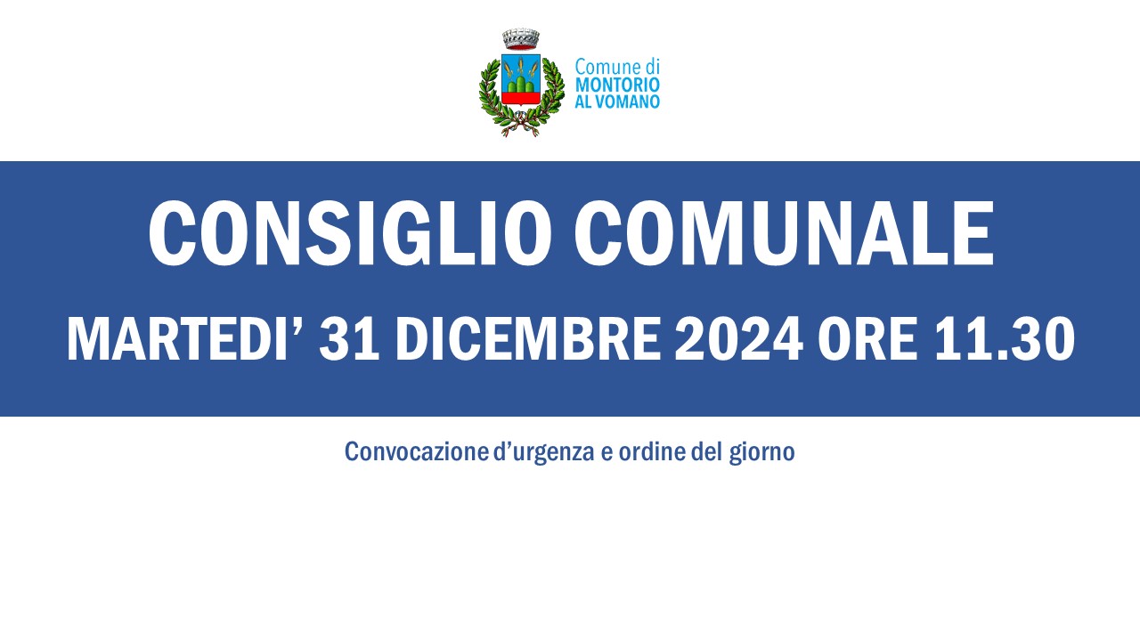 Convocazione in urgenza del Consiglio Comunale di martedì 31 dicembre  alle ore 11.30