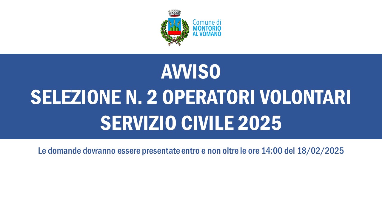 Avviso selezione n. 2 operatori volontari per il Servizio Civile 2025