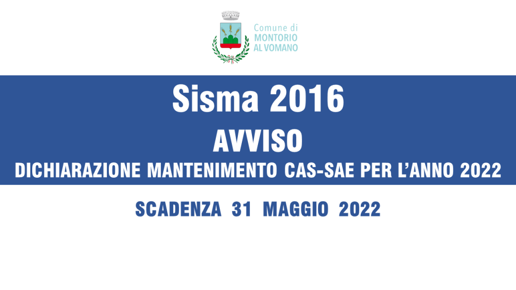 Sisma 2016 – Dichiarazione per il mantenimento CAS, SAE e invenduto