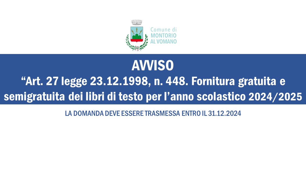 Avviso fornitura gratuita o semigratuita dei libri di testo - Anno Scolastico 2024/2025