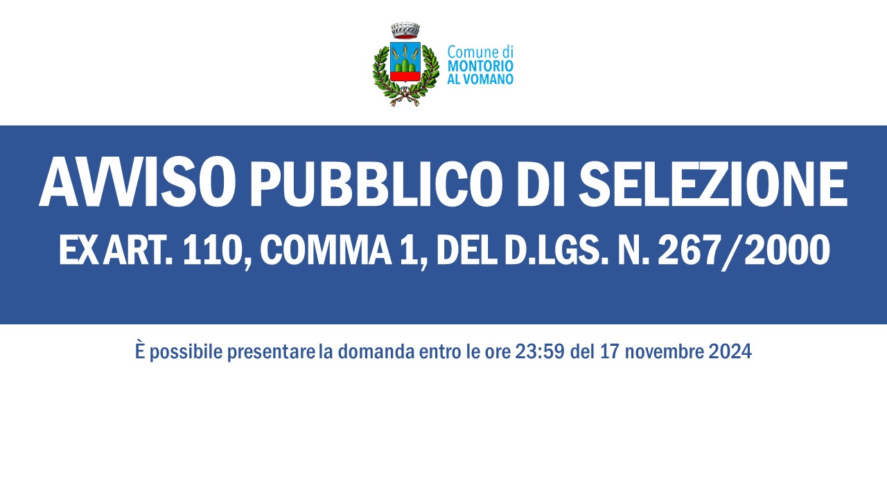 Avviso pubblico di selezione per il conferimento di un incarico di Elevata Qualificazione - Responsabile di Area IV Politiche Sociali, Casa, Cultura e Sport  ai sensi dell’art. 110, comma 1, del d.lgs. n. 267/2000