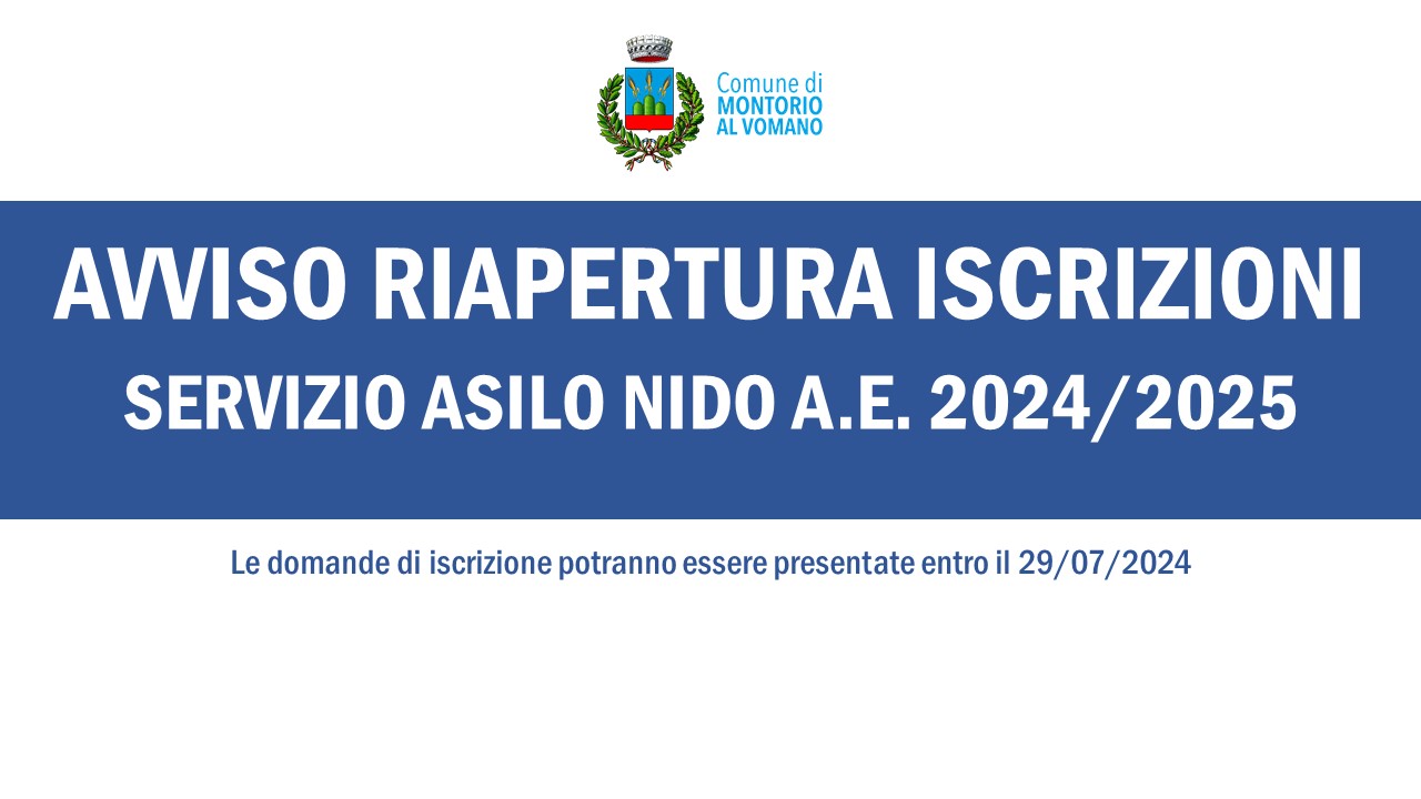 Avviso riapertura termini iscrizioni servizio asilo nido A.E. 2024/2025